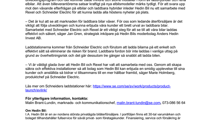 Marknaden för elbilar växer – Hedin Bil investerar i 250 laddningsstationer från Schneider Electric