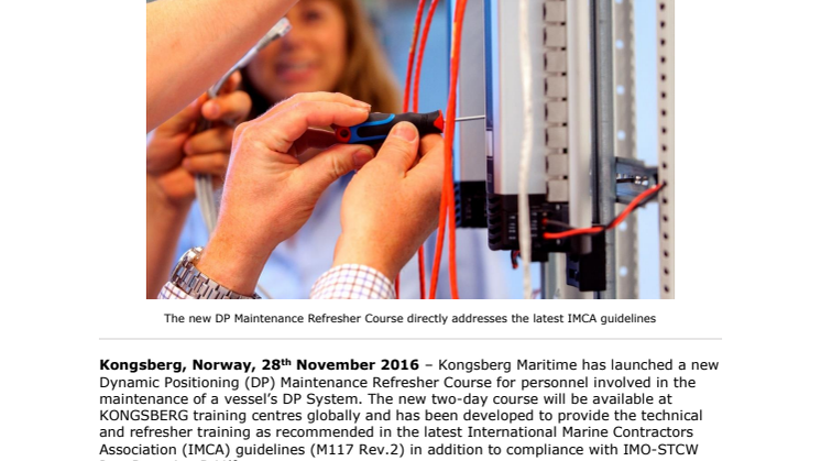 Kongsberg Maritime: New DP Maintenance Refresher Course Meets Latest IMCA Guidelines