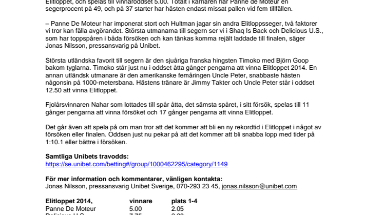 Panne De Moteur travar hem Elitloppet enligt oddsen