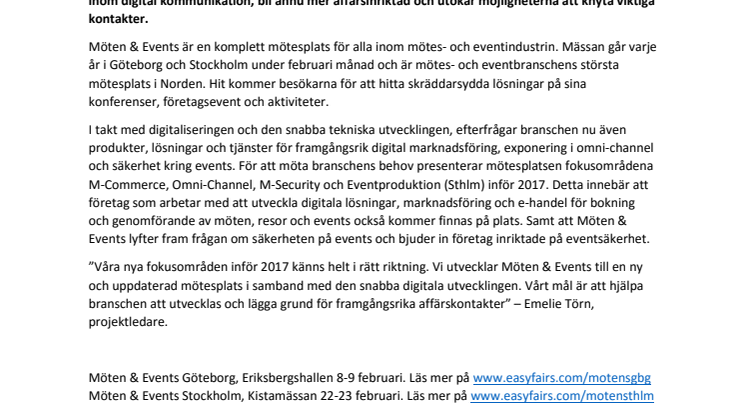 Framgångsrik mässa för mötes- och eventbranschen utvecklas och blir en ny uppdaterad mötesplats