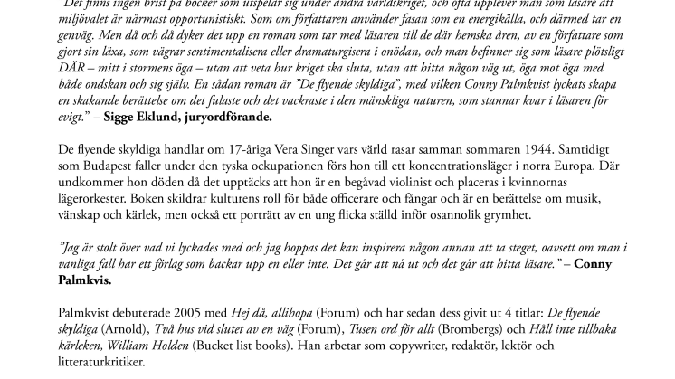 ​Conny Palmkvist tilldelas Selmapriset för De flyende skyldiga