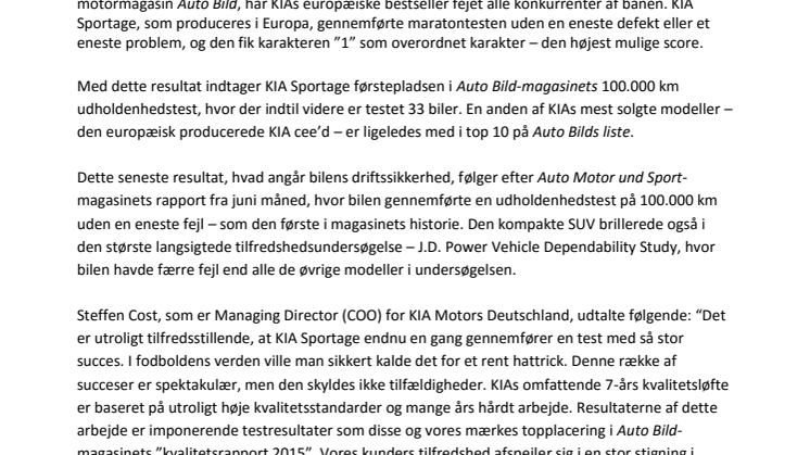 Kvalitetsmæssigt hattrick  – KIA Sportage triumferer igen med sin udholdenhed