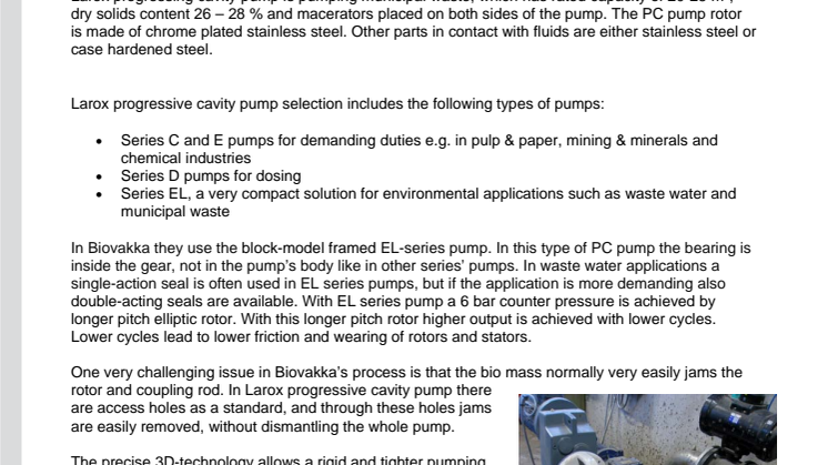 New Larox progressive cavity pump is pumping municipal waste in dumping ground