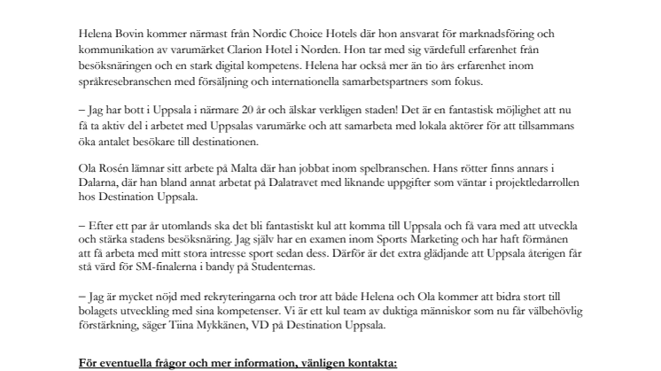 Ny marknadsansvarig och projektledare till Destination Uppsala