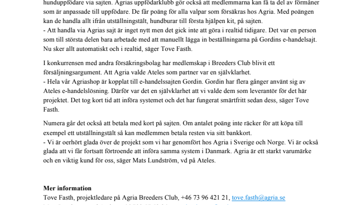 Ateles effektiviserar Agrias e-handelssystem