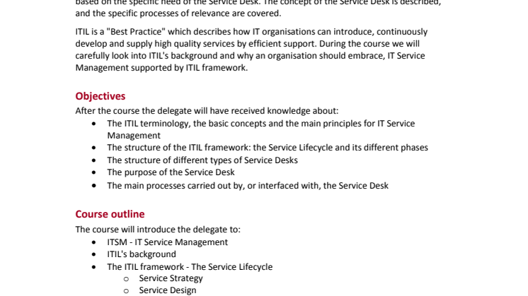 ITIL Introduction for the Service Desk