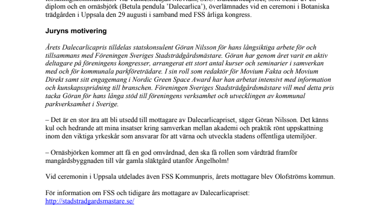 ​Stadsträdgårdsmästarnas Dalecarlicapris utdelat