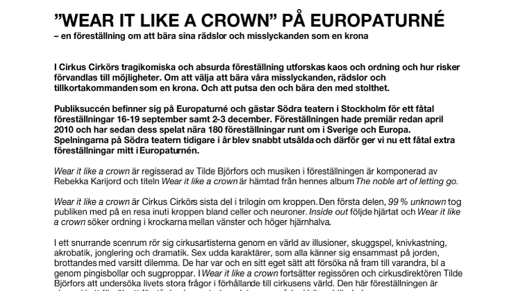 Cirkus Cirkörs "Wear it like a crown" på ny Europaturné i höst