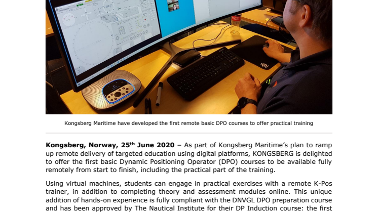Kongsberg Maritime launch fully-remote, practical Dynamic Positioning Operator training