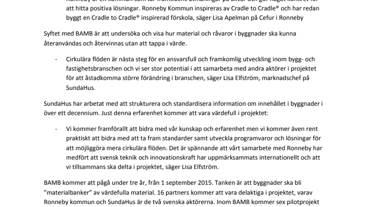 Ronneby Kommun och SundaHus deltar i stort EU-projekt om cirkulärt byggande