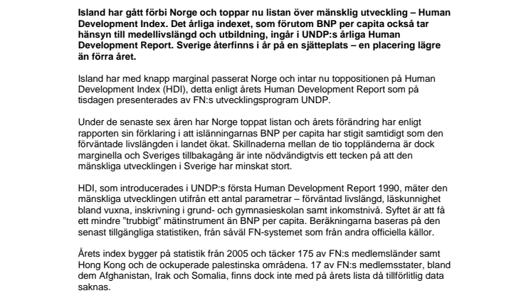Island toppar lista över mänsklig utveckling