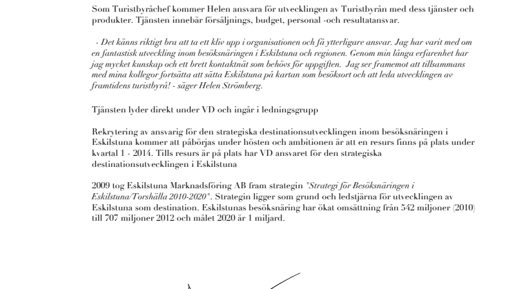 Helen Strömberg tillträder som Turistbyråchef i Eskilstuna den 1/11 - 2013