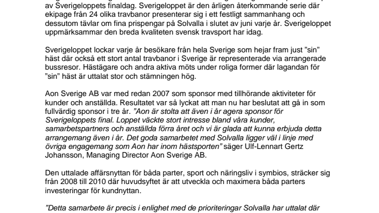 Aon Sverige AB satsar stort på Solvalla och Sverigeloppet