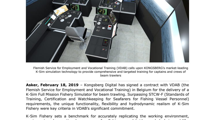 Kongsberg Digital to deliver state-of-the-art K-Sim Fishery simulator to VDAB in Belgium