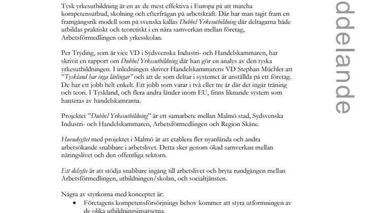 Nya jobb till Malmö enligt tysk modell