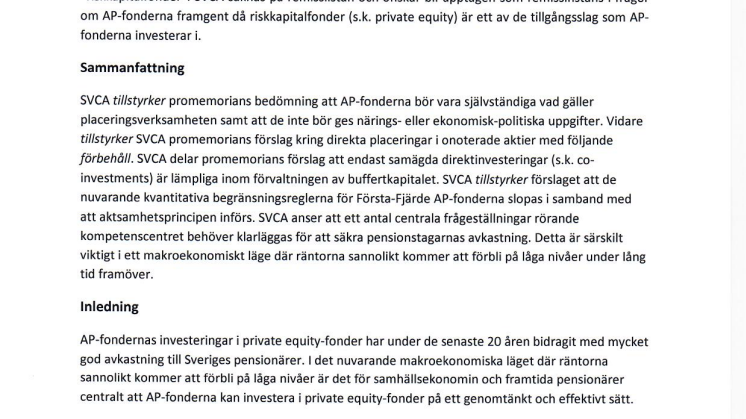 Remissyttrande - Nya Regler för AP-fonderna (Ds 2015:34)
