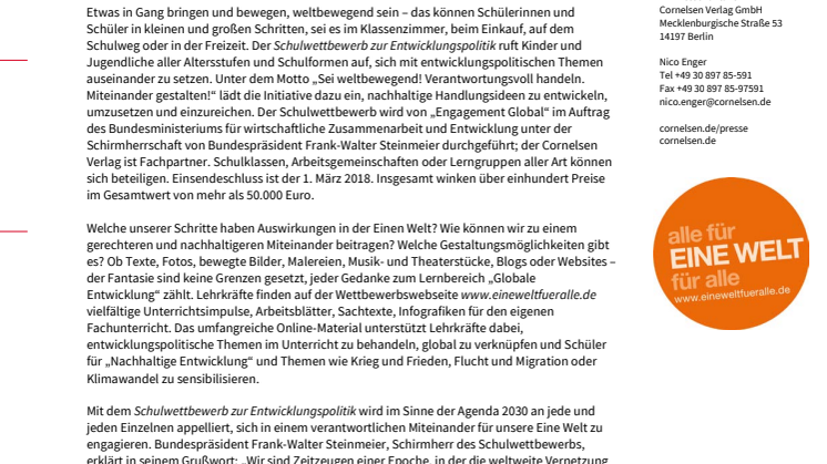 Unter Schirmherrschaft des Bundespräsidenten: Schulwettbewerb zur Entwicklungspolitik gestartet