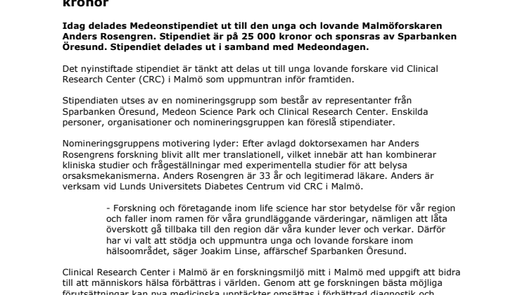 Ung Malmöforskare fick Medeonstipendiet på 25 000 kronor