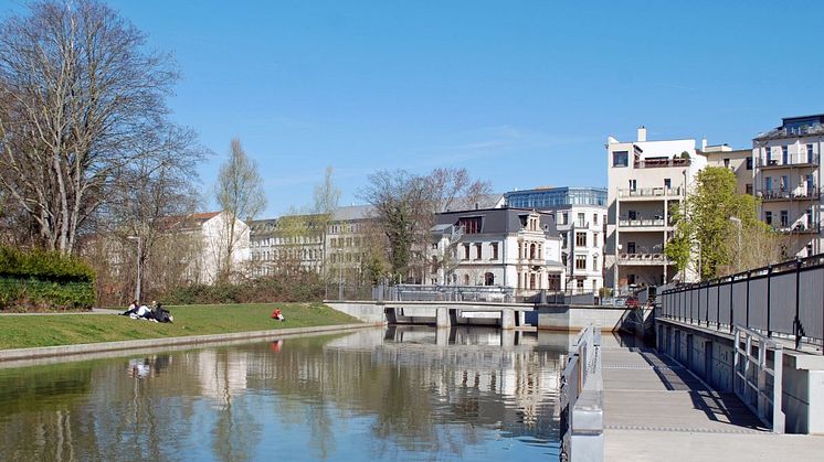 Blick auf den Stadthafen Leipzig