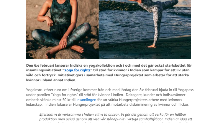 Indiska lanserar Yogakollektion och startar en insamling till stöd för kvinnor i Indien 