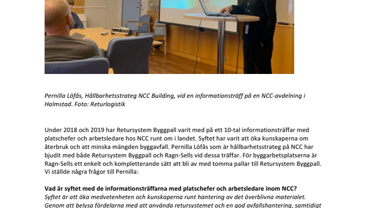 Informationsträffar på NCC ökar återbruk av byggpallar