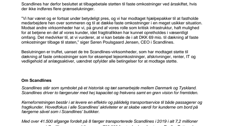 Scandlines tilbagebetaler Corona-støtte på DKK 69 mio.