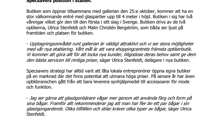 Specsavers öppnar ny butik i Malmö - Fortsätter sin tillväxt i nya Emporia-gallerian