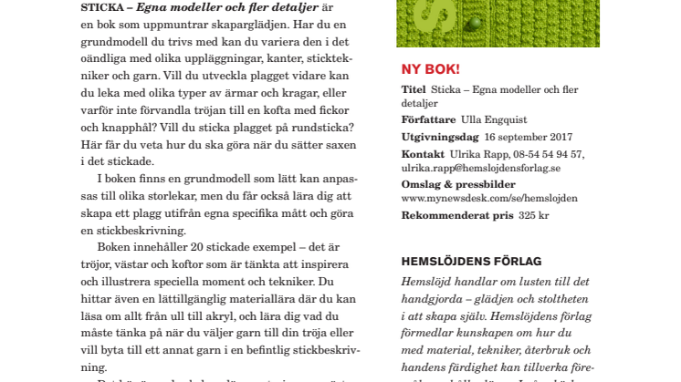 Ny bok från Hemslöjdens förlag - en masterclass i stickning!