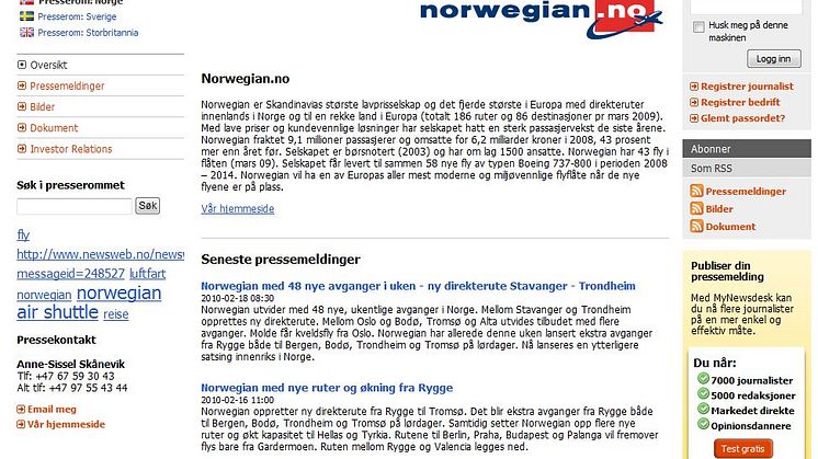 Norwegians presserom på Mynewsdesk 