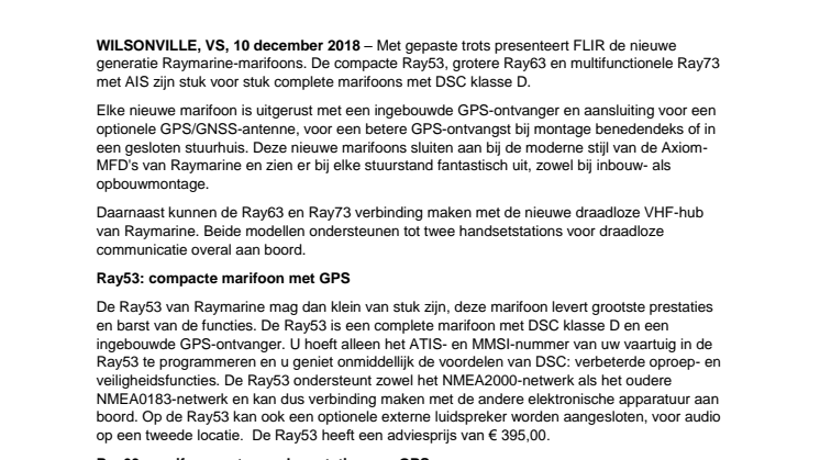 FLIR introduceert nieuwe generatie Raymarine-marifoons