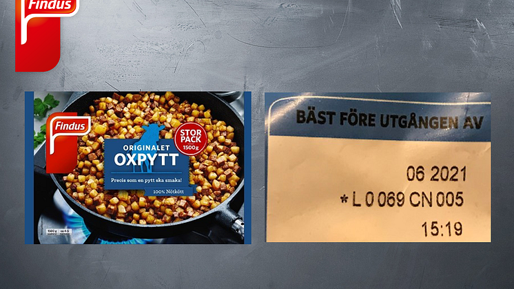 Findus återkallar ett parti av produkten Originalet Oxpytt Storpack 1500 gram, art.nr. 96007717
