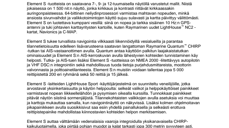 FLIR esittelee Raymarine Element S -navigointinäytöt