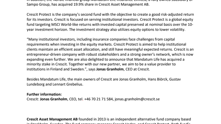 Crescit launches new fund with the initial capital of over SEK 1 billion