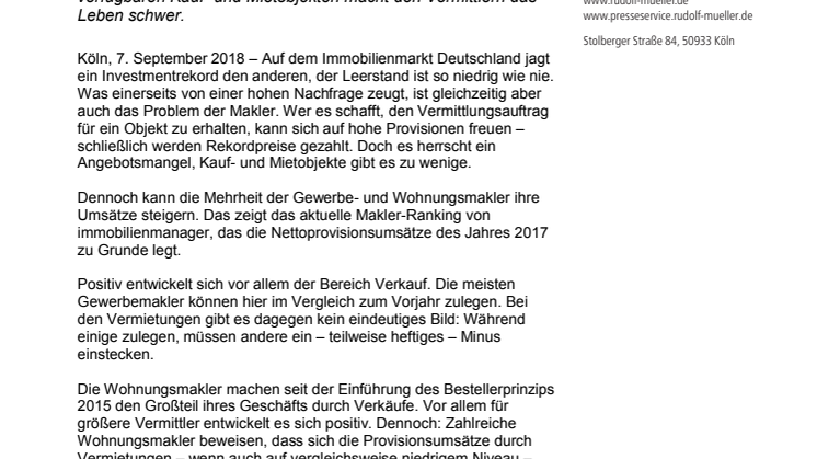 immobilienmanager Makler-Ranking 2018