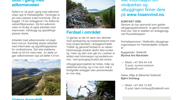 Nyhetsbrev Harbaksfjellet vindpark #2 - 2018