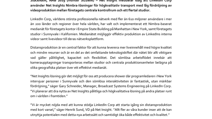 Net Insight möjliggör sömlös videoproduktion för LinkedIn Corp