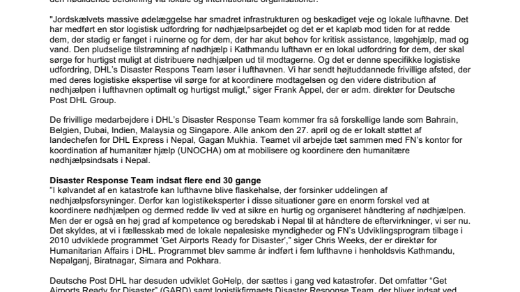 DHL har sendt sit ‘Disaster Response Team’ til Nepal