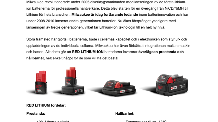 Milwaukees RED LITHIUM-ION tar batteriteknologin till nästa nivå!