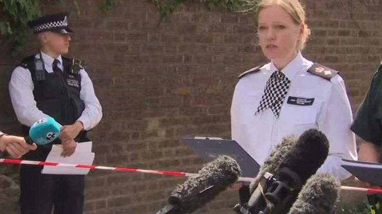 Clair Kelland delivers statement at the scene