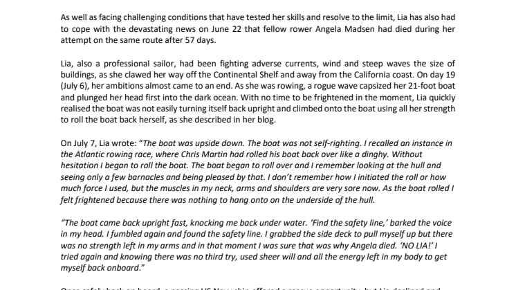 Lia Ditton Overcomes Capsize and Challenges During US to Hawaii Solo Row Attempt
