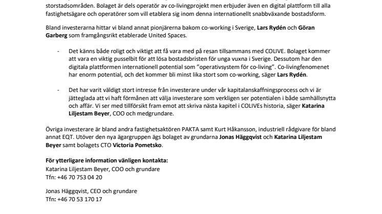 CO-WORKINGVETERANER INVESTERAR I CO-LIVING