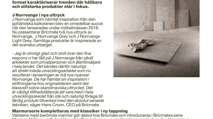 Bricmate Presenterar klinker med nya uttryck hösten 2018