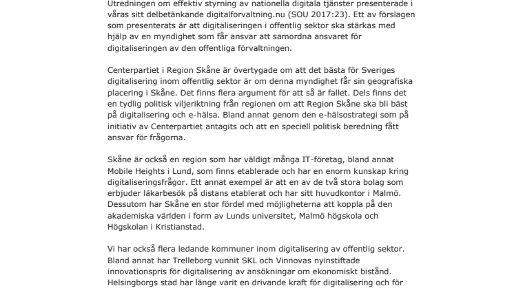 Intiativ - Gör Skåne till det nationella centrumet för offentlig digitalisering