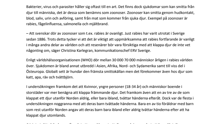 Majoritet av svenskar löper risk att smittas av zoonoser