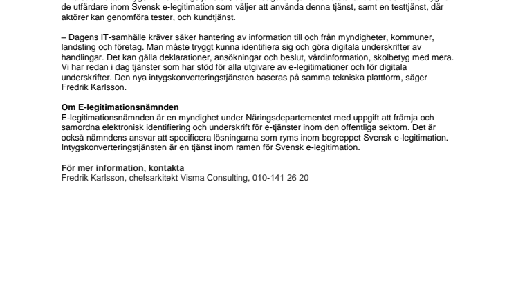 E-legitimationsnämnden väljer Visma