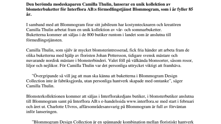 Camilla Thulin designer för Blommogram