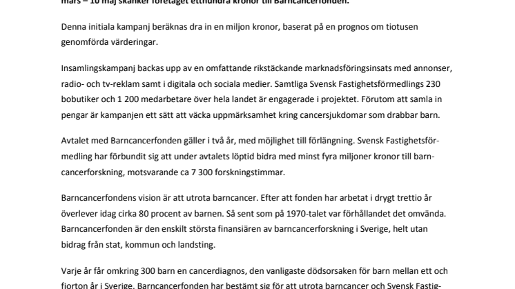 Svensk Fastighetsförmedling i större sponsringssamarbete med Barncancerfonden