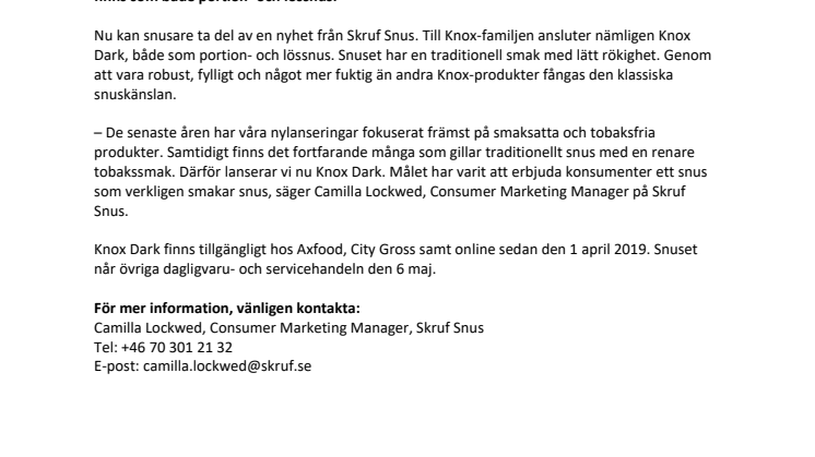 Skruf Snus lanserar Knox Dark