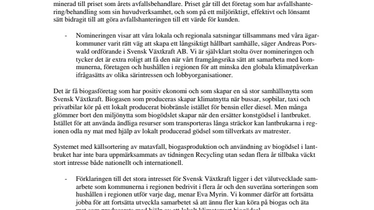 Växtkraft kan vinna pris på Återvinningsgalan