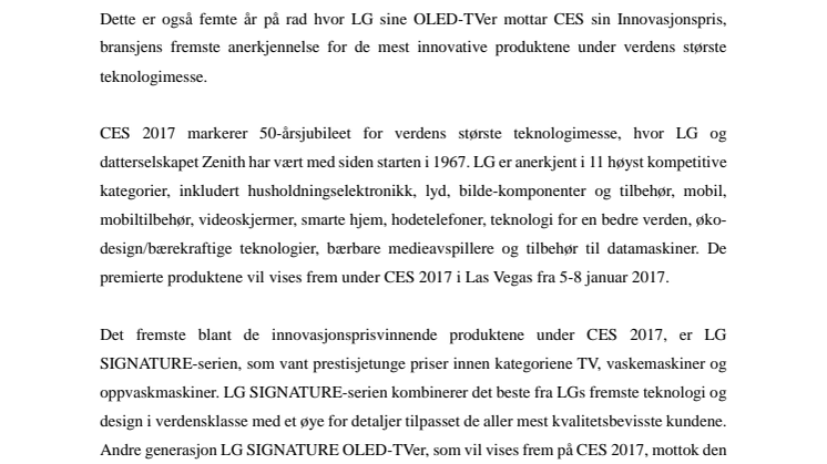 LG mottar 21 innovasjonspriser under CES 2017 